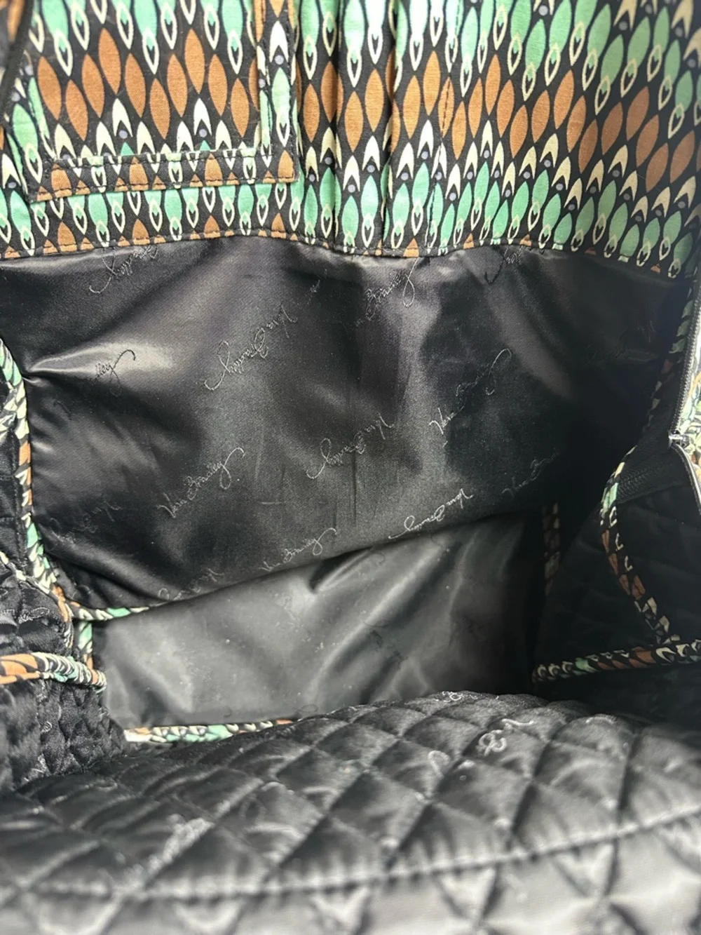Vera Bradley Quilted Backpack Sierra Stream Mint, Brown & Black Geometric Print